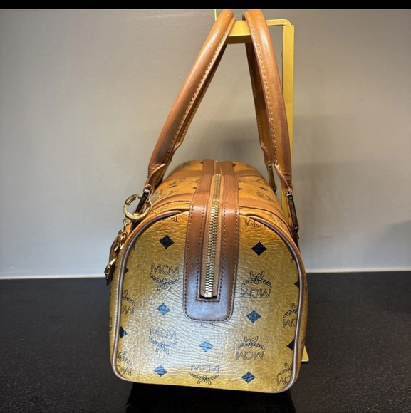 Authentic MCM Cognac Boston Leather Satchel Handbag - Picture 2 of 15